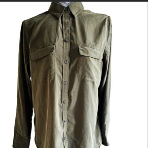 Chico's Blouse Army Green Button-Up Top Size M Long Sleeve